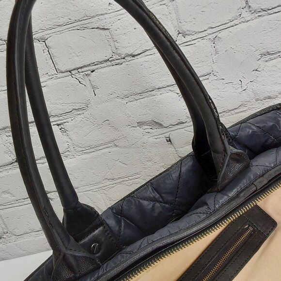 TORY BURCH TOTE BAG LEATHER & NYLON NAVY BLUE DOUBLE SHOULDER STRAPS - Picture 10 of 14